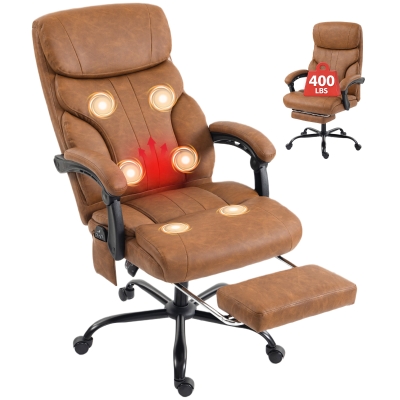 HOMCOM Massage Office Chair Heated Recliner PU Leather Brown Adjustable