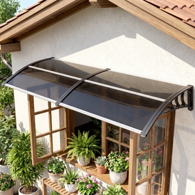 Outsunny Window Awning Door Canopy, 77.2" x 29.5" Modern Polycarbonate Cover with Solid Panel, Black