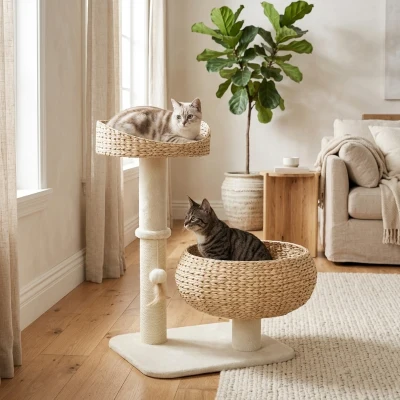 PawHut 28" Elevated Cat Bed with Scratching Post, Modern Design