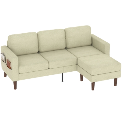 HOMCOM 78" Sectional Sofa, Small L Shaped 3-Seater Couch with Ottoman, Thick Cushions, Pocket Springs, Beige