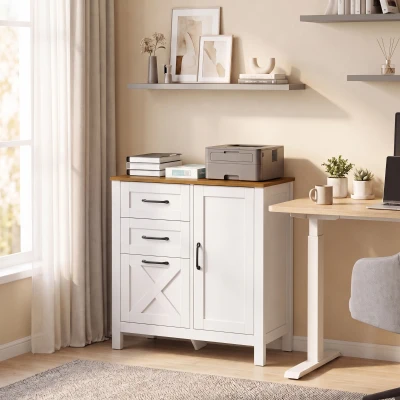 HOMCOM Filing Cabinet 3-Drawer Printer Stand Adjustable Shelf White