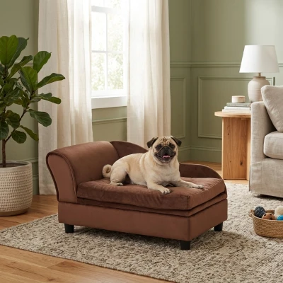 PawHut Pet Sofa Bed Couch with Storage for Cats & Small Dogs, Brown