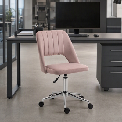Vinsetto Mid Back Office Chair Velvet Fabric Swivel Scallop Shape Computer Desk Chair, Pink