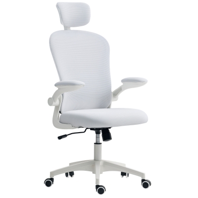 Vinsetto Office Chair, Mesh Computer Desk Chair with Adjustable Headrest, 4D Lumbar Support, Flip-up Arm, White