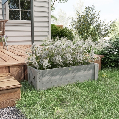 Outsunny 3.3 x 1.2 x 1.2 ft Garden Raised Bed Planter Grow Containers for Outdoor Patio Plant Flower Vegetable Pot, Grey