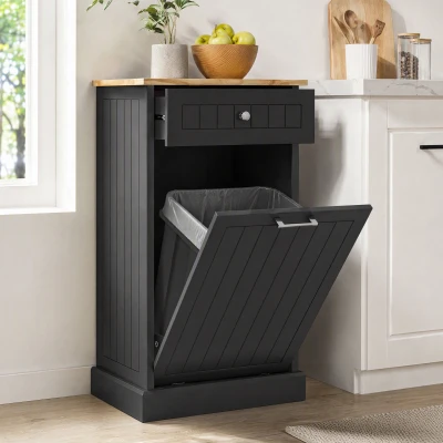 HOMCOM Tilt-Out Trash Bin Cabinet with Drawer,Black