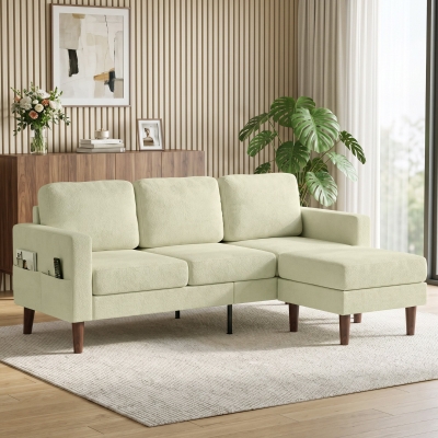HOMCOM 78" Sectional Sofa, Small L Shaped 3-Seater Couch with Ottoman, Thick Cushions, Pocket Springs, Beige