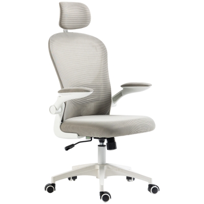 Vinsetto Office Chair, Mesh Computer Desk Chair with Adjustable Headrest, 4D Lumbar Support, Flip-up Arm, Grey