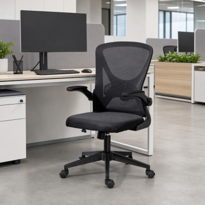 Vinsetto Mesh Office Chair, Swivel Desk Chair with Lumbar Back Support, Adjustable Height, Flip-Up Arm, Black