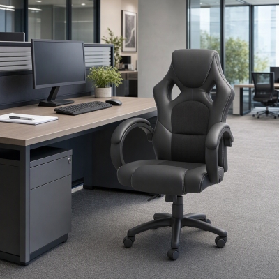 HOMCOM Racing Gaming Chair Office Chair Computer Desk Gamer Chair with Swivel Wheels, Padded Headrest, Tilt Function, Black
