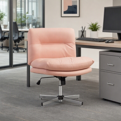 HOMCOM Armless Office Chair with Adjustable Height & Tilt Function for Office, Pink
