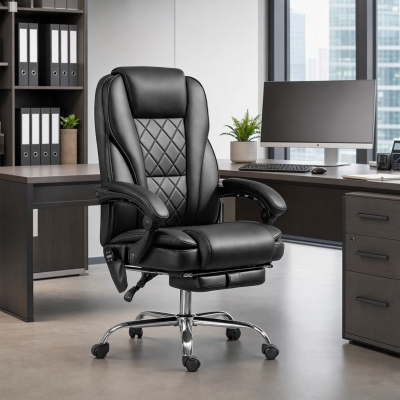 Vinsetto Massage Office Chair, Reclining Computer Chair with Adjustable Height and Footrest, Black