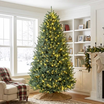 HOMCOM 9ft Prelit Christmas Tree, Blue Spruce, Multi-Color LED Lights
