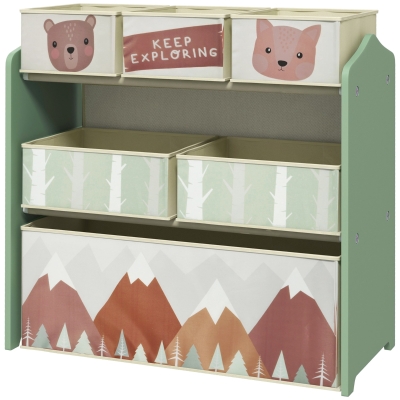 Qaba Toy Organizer with 6 Bins, 25" x 12" x 26", Green