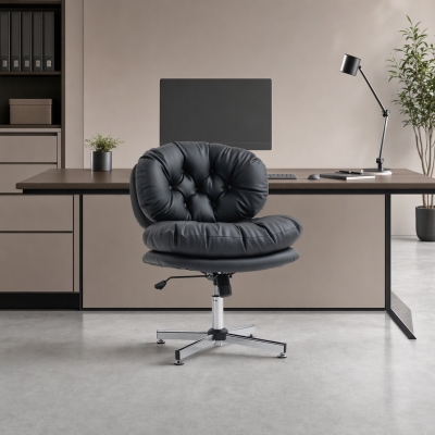 HOMCOM Computer Desk Chair, Armless Office Chair with Wide Padded Seat and Adjustable Height, Black