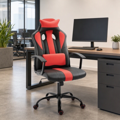 Vinsetto High Back Racing Style Gaming Chair, Adjustable PU Leather Swivel Computer Chair with Lumbar Support and Pillow, Red
