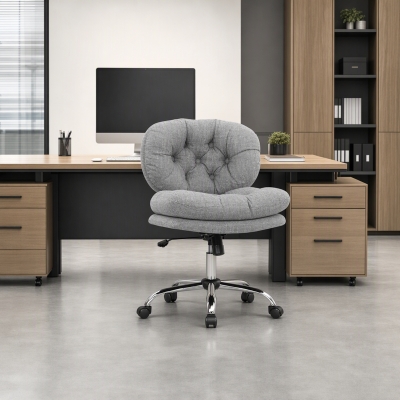 HOMCOM Computer Desk Chair, Armless Office Chair with Wide Padded Seat and Adjustable Height, Tilt Function, Grey