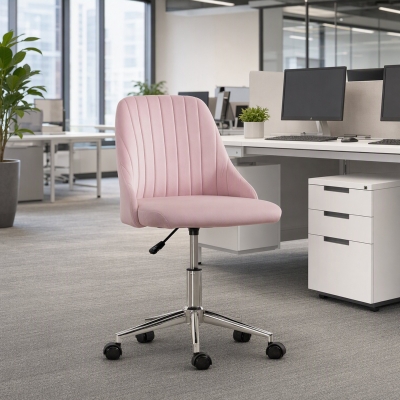 Vinsetto Velvet Office Chair with Adjustable Height, Swivel Wheels for Office, Pink