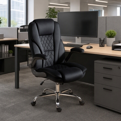 HOMCOM Executive Office Chair, Desk Chair with Flip-up Armrest, Diamond Fabric Computer Chair for Office, Black