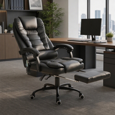 Vinsetto Reclining Office Chair with Footrest, Vibrating Massage Chair, Reclining Back, Adjustable Height, Black