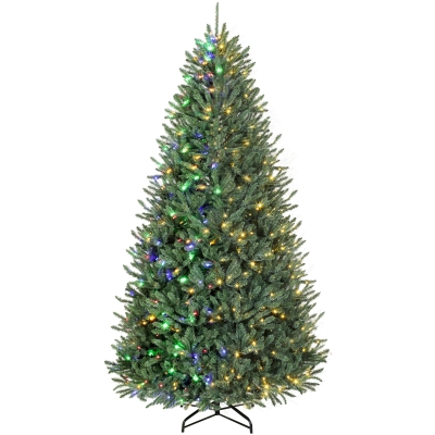 HOMCOM 9ft Prelit Christmas Tree, Blue Spruce, Multi-Color LED Lights
