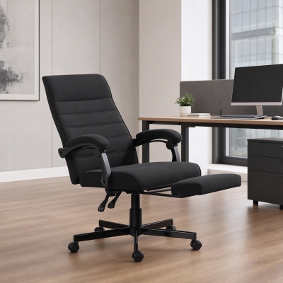 Vinsetto Office Chair, High Back Desk Chair, Swivel Recliner with Adjustable Height, Footrest and Padded Armrest, Black