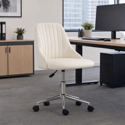 Vinsetto Velvet Office Chair with Adjustable Height, Swivel Wheels for Office, Cream