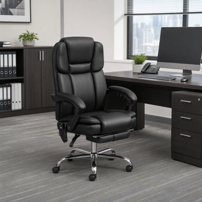 Vinsetto Massage Office Chair, Reclining Executive Office Chair with 6-Point Vibration, Footrest and High Back, Black