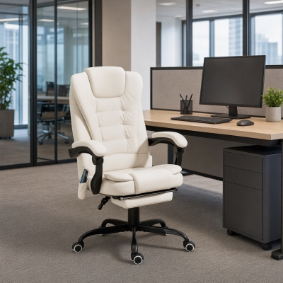 Vinsetto 7-Point Vibrating Massage Chair, Reclining Office Chair with Footrest, Reclining Back, Adjustable Height, Beige