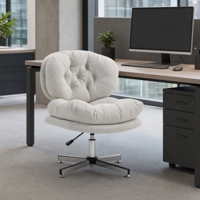 HOMCOM Computer Desk Chair, Armless Office Chair with Wide Padded Seat and Adjustable Height, Cream White