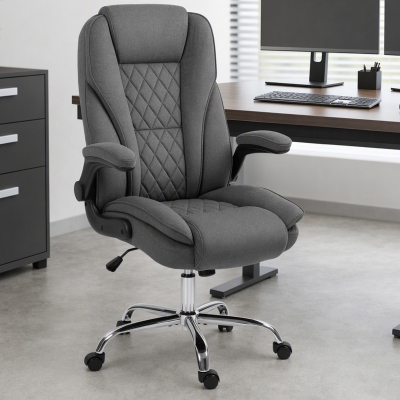 HOMCOM Executive Office Chair, Desk Chair with Flip-up Armrest, Diamond Fabric Computer Chair for Office, Dark Grey