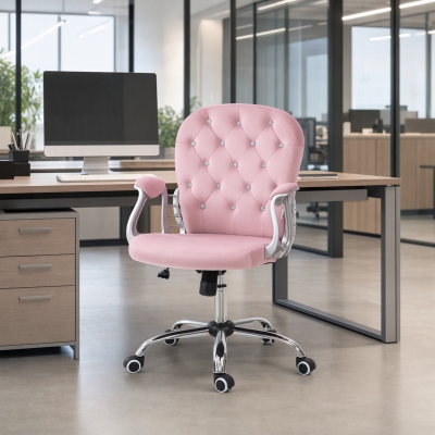 Vinsetto Office Chair, Computer Desk Chair with Adjustable Height and Tufted Back, Pink