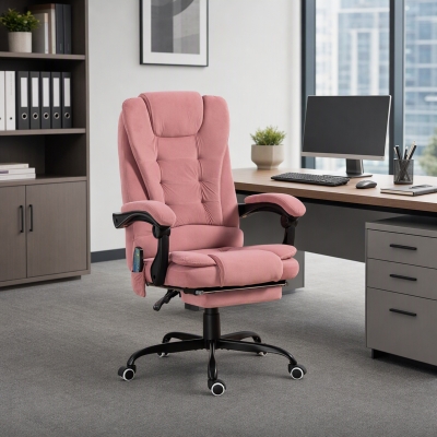 Vinsetto 7-Point Vibrating Massage Chair, Reclining Office Chair with Footrest, Reclining Back, Adjustable Height, Pink