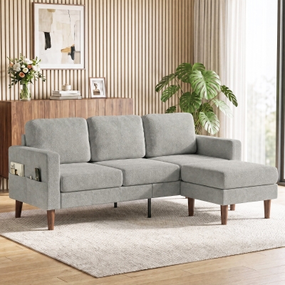 HOMCOM 78" Sectional Sofa, Small L Shaped 3-Seater Couch with Ottoman, Thick Cushions, Pocket Springs, Grey