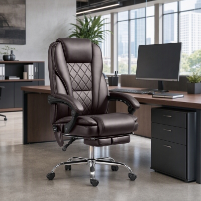 Vinsetto Massage Office Chair, Reclining Computer Chair with Adjustable Height and Footrest, Dark Brown