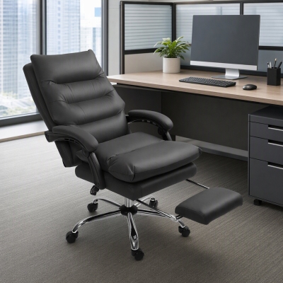 Vinsetto Executive Office Chair with 6-Point Massage, Microfibre Reclining Computer Chair with Footrest, Black