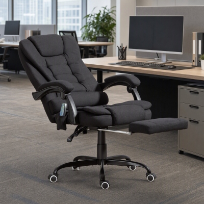 Vinsetto 7-Point Vibrating Massage Chair, Reclining Office Chair with Footrest, Reclining Back, Adjustable Height, Black