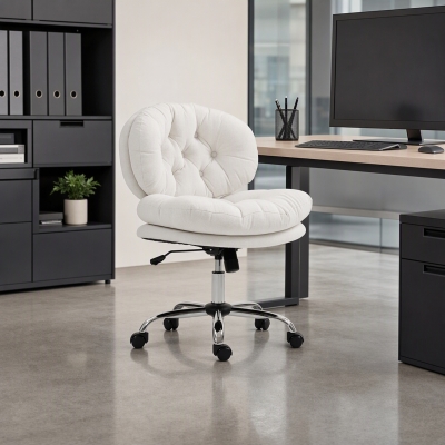 HOMCOM Computer Desk Chair, Armless Office Chair with Wide Padded Seat and Adjustable Height, Cream White