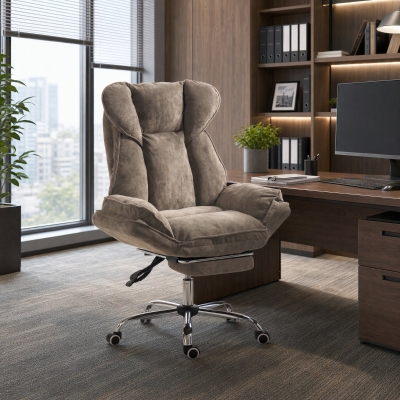 HOMCOM Big and Tall Office Chair Footrest Executive Desk Chair High Back Snowflake Velvet Reclining, Brown