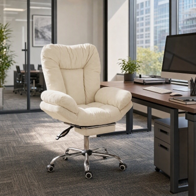 HOMCOM Armless office chair with Wheels, Waterfall Armrests, Overstuffed Wide Office Chair with Footrest, Beige