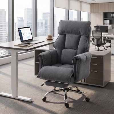 HOMCOM Desk Chair, Computer Office Chair with Footrest, Adjustable Backrest and Headrest, Dark Grey