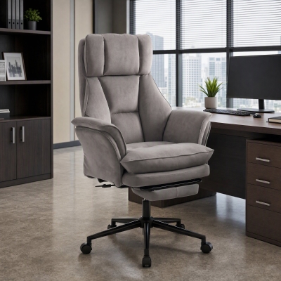 HOMCOM wide-seat Office Chair with Footrest, 396 lbs Reclining Computer Desk Chair with High Back, Flip-up Armrests, Grey