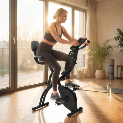 Soozier 3 in 1 Folding Exercise Bike, Foldable Stationary Bike with 8-Level Magnetic Resistance, Adjustable Seat, Black