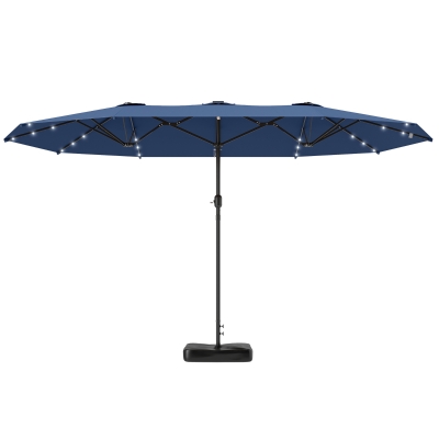 Outsunny 14.4ft Double-Sided Patio Umbrella with Solar LED, Navy Blue