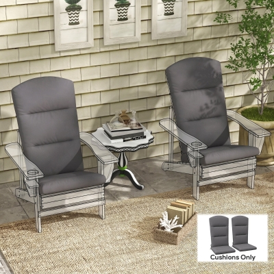Outsunny Patio Chair Cushions for Adirondack Chair Replacement Cushions with Back and Ties, Set of 2, Dark Grey