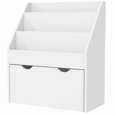 Qaba Kids Bookshelf with 3 Tier Display Shelves, Drawer for Nursery, White