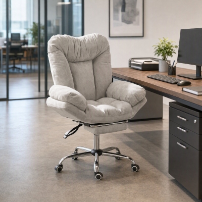 HOMCOM Armless office chair with Wheels, Waterfall Armrests, Overstuffed Wide Office Chair with Footrest, Light Grey