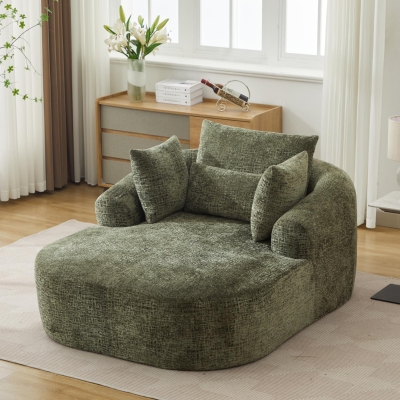 Plush Oversized Chaise Lounge with Deep Seat and Pillows, Versatile Sleeper Sofa with Corduroy and Armrests, 57.5'' L x 51.5" W x 32" H, Green