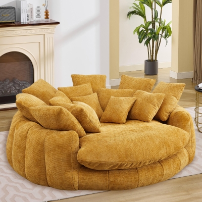 Sunny Bean Bag Sofa with Chenille Upholstery and 14 Pillows, Comfy Chaise Lounge for Living Room Bedroom, 71.5'' L x 65.5"W x 30.5" H, Yellow