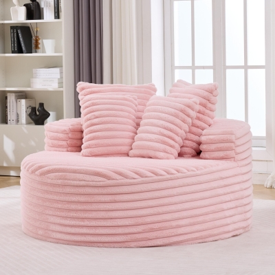 Plush Oversized Round Lounge Chair with Segmented Backrest, Velour Sofa with 4 Pillows and No Assembly, 54.5'' L x 54.5" W x 33" H, Pink